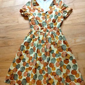 Modcloth/Myrtlewood Collared Fit and Flare Midi Dress with Leaf Print